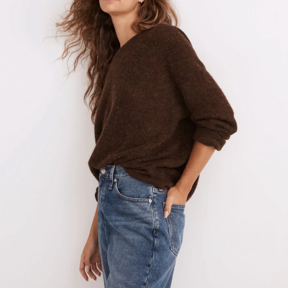 Madewell Elliston Crop Pullover Sweater NWT, Size S, Mocha Brown